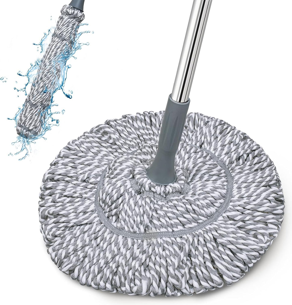 Self-Wringing Twist Mop for Floor Cleaning, Long Handled Microfiber Floor Mop with Top Scouring Pad for Kitchen, Hardwood, Restaurant, Bathroom, Garages, Warehouses, Office, 64-inch , Grey