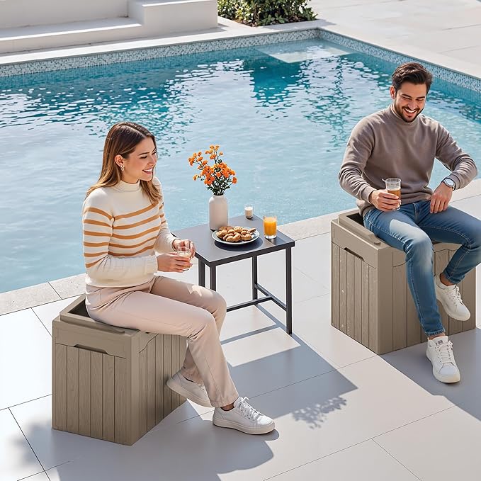 Devoko 30 Gallon Resin Deck Box 2 Pack Outdoor Indoor Waterproof Storage Box for Patio Furniture Pool Accessories Storage for Cushion Garden Tools (Light Brown, 2 Pack)