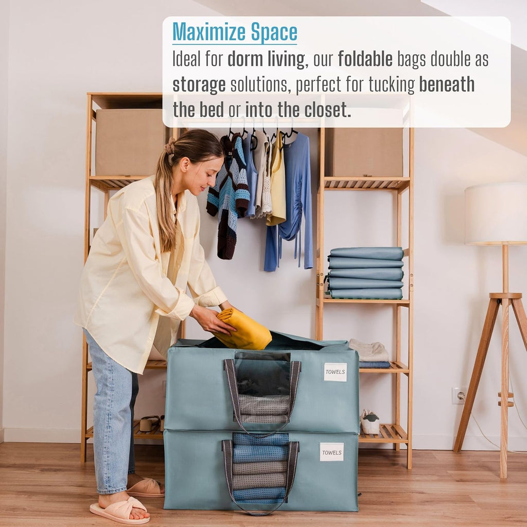 VENO 2 Pack Moving Bags for College, Heavy-Duty Storage Totes, Moving Boxes and Wardrobe Packing Supplies Alternative - Extra Large Durable Laundry Bags for Clothes (Light Blue Matte, 2 Pack)