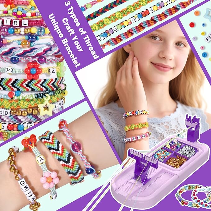 Arts and Crafts for Kids Ages 8-12,Friendship Bracelet Making Kit for Girl,DIY Arts and Crafts Maker for Kids,Jewelry Making Kit Christmas Gifts for Ages 6 7 8 9 10 11 12 Year Old (Purple)