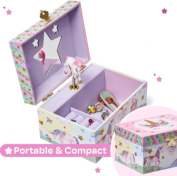 Jewelkeeper Girls Musical Jewelry Box - Durable Pine Fiberboard with Violet Lining - Kids Jewelry Box - The Beautiful Dreamer Tune - Gifts for Girls - Unicorn Jewellery Box - 6x4x3.5in