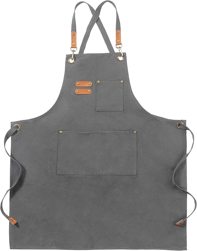 Canvas Aprons, Kitchen Chef Aprons, Work Aprons for Men Women, Adjustable Strap Aprons with 3 Pockets
