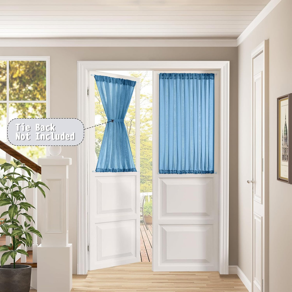 Tollpiz Short Sheer Door Curtain Closet Linen Textured Curtain Sheers Doorway Light Filtering Voile Patio Glass Door Rod Pocket Curtains French Door, 54 x 54 inches Long, Classic Blue, Set of 1 Panel