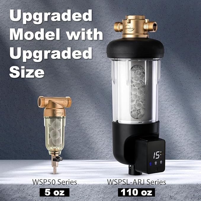 iSpring WSP50SL-ARJ Reusable Whole House Spin Down Sediment Water Filter, Includes Siliphos Helps Prevent Scale and Corrosion, Clear Housing, Upgraded Jumbo Size, with Touch-Screen Auto Flushing
