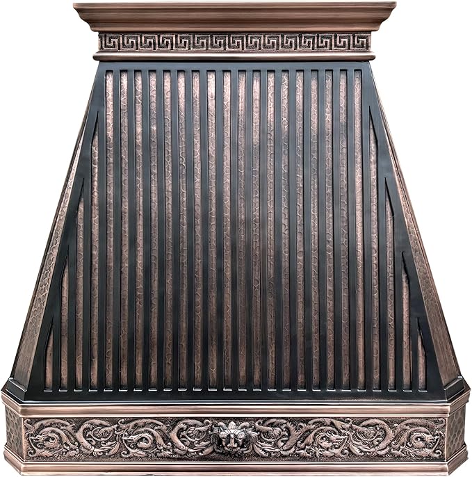 CT Copper Tailor Copper Vent Hood Island Mount,60'' W,39''H,1260 CFM Exhaust Fan,Stainless Steel Vent,LED Light,Dishwasher-Safe Baffle Filters,Light Hammered-Medium Patina,VH14TA2L
