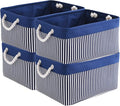 TcaFmac Storage Basket for Organizing - Large 4 Pack Foldable Storage Bins Baskets for Shelves with Ropes, Fabric Storage Cubes for Cloth Toy Gift Kids (Navy & White 16x12x8 inch)