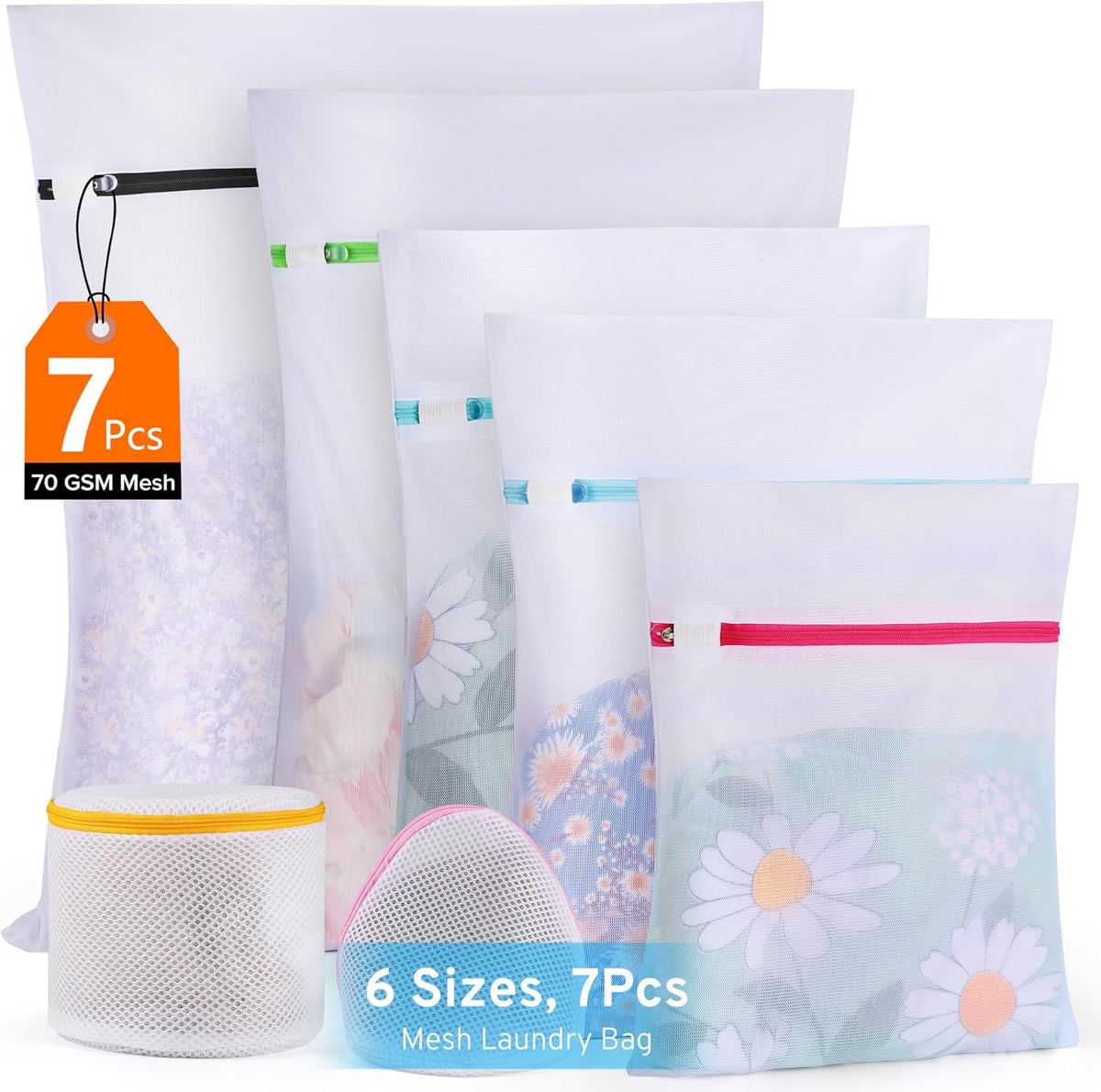 Ultimate 7 Pack 6 Size Mesh Laundry Bags Set for Delicates with AUTO-Lock Zipper, Lingerie Bags for Washing Delicates, Laundry Bags Mesh Wash Bags, Delicates Laundry Bag for Jeans,Blouse,Stocking,Bra