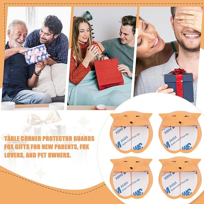 Large Corner Protectors for Furniture, Adhesive Corner Guards, Cute Fox Shape Decorative Silicone Corner Guards Corner Protector for Table, Desk, Bookshelf, Bed Frame (Orange, 4 Pcs)