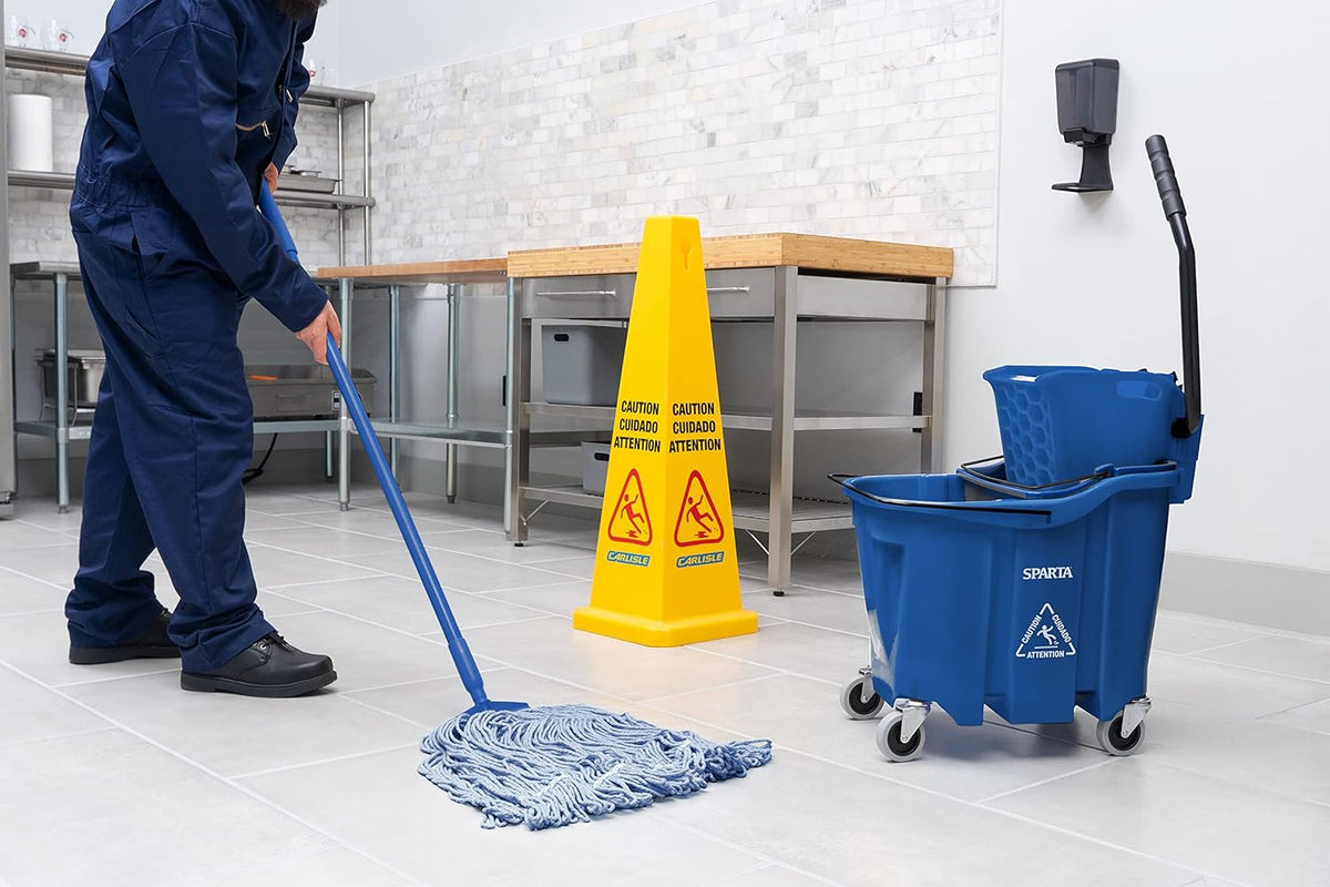 Carlisle FoodService Products Omnifit Mop Bucket with Side Press Wringer and Soiled Water Insert for Floor Cleaning, Kitchens, Restaurants, And Janitorial Use, Polypropylene (Pp), 35 Quarts, Blue
