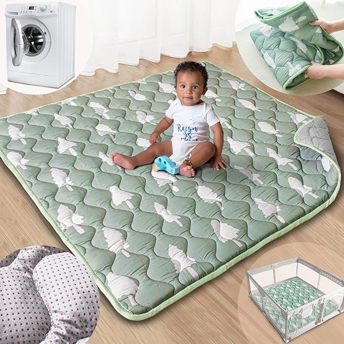 Baby Play Mat, 50x50 Playpen Mat with Super Soft Touch, Activity Mats with Upgraded Anti-Slip Bottom, Machine Washable Crawling Mats for Floor & Picnic(Trees)
