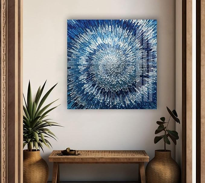 My Photostation.com Round 31,5'' Abstract Blue Textured Glass Wall ArtTempered Glass Printing Wall Decor Large Wall Art Wall Hangings