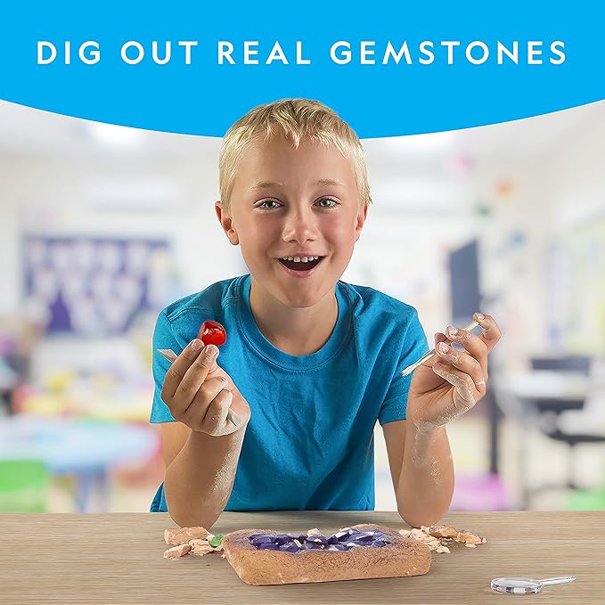 NATIONAL GEOGRAPHIC Mega Gemstone Dig Kit – Dig Up 15 Real Gemstones and Crystals, Science Kit for Kids, Gem Digging Kit, Gift for Girls and Boys, Mining Kit, Rock Collection