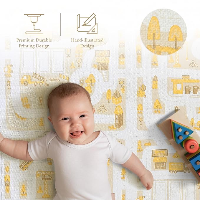 PopsyKosy Premium Baby Foam Play Mats - Stylish Floor & Exercise Puzzle Mat for Toddlers and Kids- 6 Soft, Non-Toxic, Odorless, Peel-Resistant Foam Tiles - 6ft x 4ft - 0.5” inch Thick, Warm Beige
