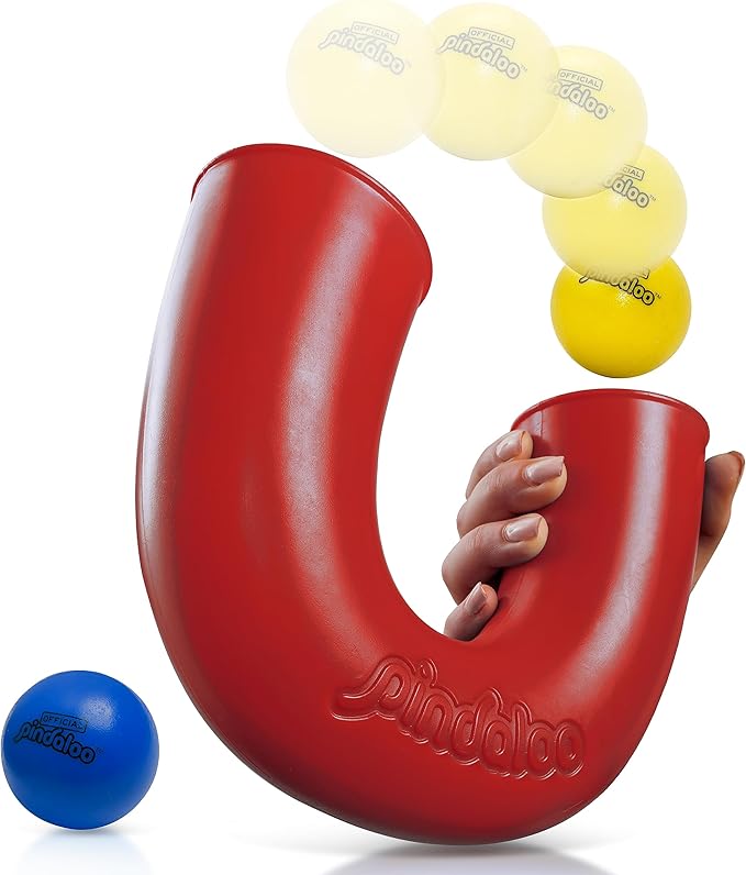 Original pindaloo Skill Game with 2 balls- Gifts for Kids and adults Indoor & Outdoor Games, Ball Toys for, Teen, & Girls- Gift Ideas for Teens, Fun Stuff Party, Develops Motor & Juggling Skills - Red