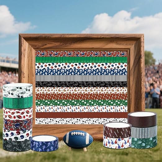 12 Rolls Football Washi Tape Sports Rugby Masking Tape Sport Decorative Tape for Scrapbook Journaling DIY Art Craft Party Decor Gifts Wrapping 16.4FT