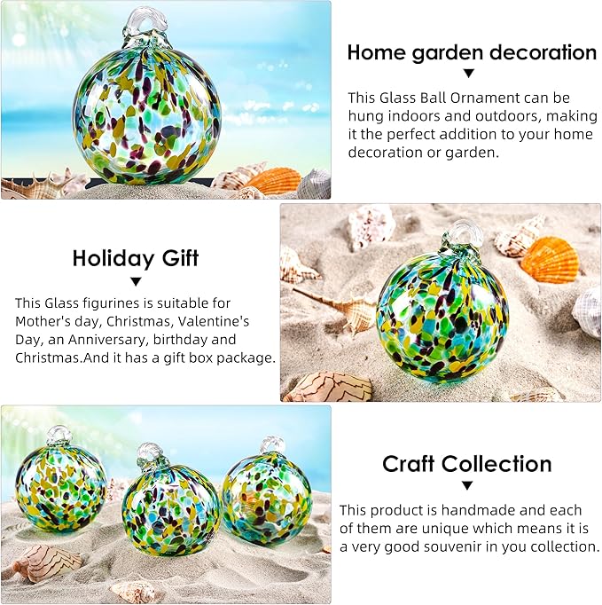 EUSTUMA Hand Blown Glass Witch Ball,Glass Ball Ornament Hanging Garden Gazing Ball Indoor Outdoor Home Décor. (4)
