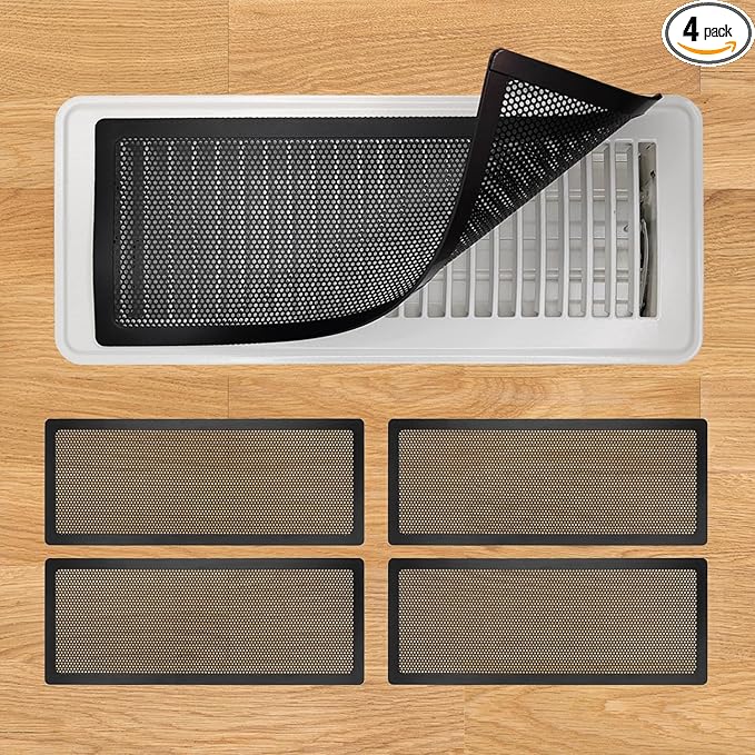 Floor Register Vent Cover, 4"x14" Magnetic Air Vent Screen Mesh Covers for Home Floor/Wall/Ceiling Registers Air Vent Filters, Black (4 Packs)