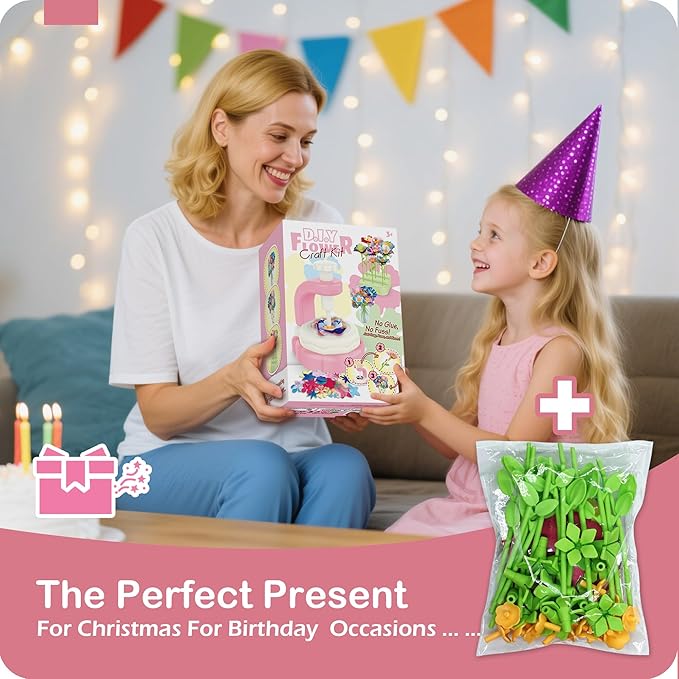 Pistachio DIY Flower Bouquet Kit Accessories - Arts and Crafts for Kids 4-6, Fabric Flower Bouquets Toys Accessory Set, Flowers Making Kit for Kids Accessories, 4 5 6 7 8 Year Old Girl Birthday Gifts