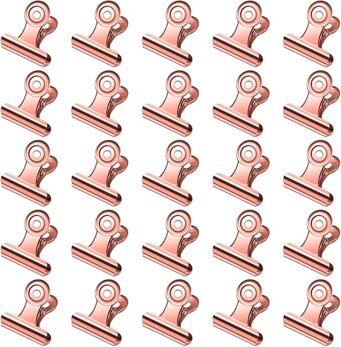 30 Pack Small Bull Clips 0.87 Inch Mini Metal Hinge Clips Binder Paper Hinge Clip for Office, Home, School, Shops, Rose Gold, 22mm