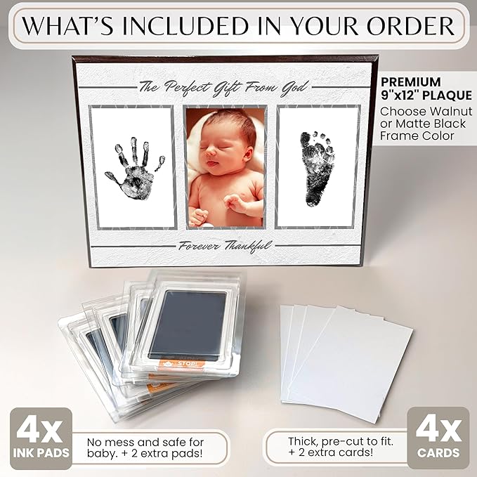 Inkless Hand and Footprint Kit, Baby Keepsake Plaque & Baby Shower Gifts - Ideal as Mom To Be Gift, Nursery Picture Frames, Clean Touch Hand and Footprint Kit (Style 2 - Design 1)