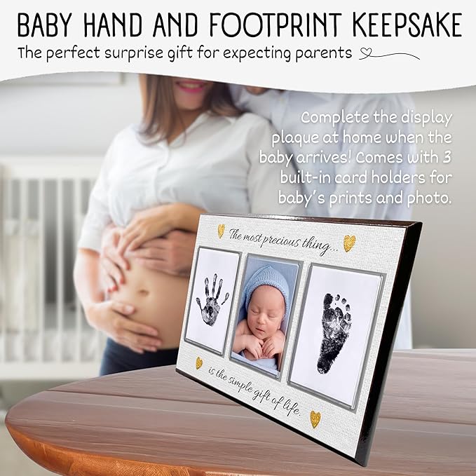 Baby Hand and Footprint Kit with Photo & Birth Details, Inkless Hand and Footprint Kit, Newborn Keepsake Plaque, Baby Shower Gifts (STYLE 2 (Baby Shower) (Most Precious Thing))