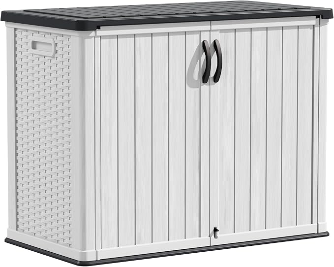 Devoko Outdoor Storage Cabinet 26 Cu Ft with Lockable Doors, Horizontal Storage Shed Waterproof Patio Tools Storage Box for Sofa Cushions, Gardening Tools and Accessories (White)