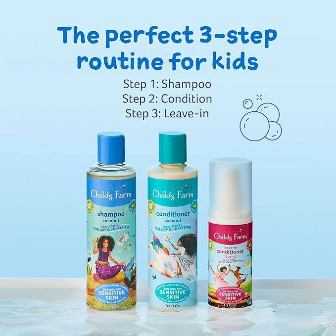 Childs Farm, Coco-Nourish Shampoo contains natural corn and coconut cleansers to gently clean and nourish hair leaving curls defined, 8.4 Fl Oz