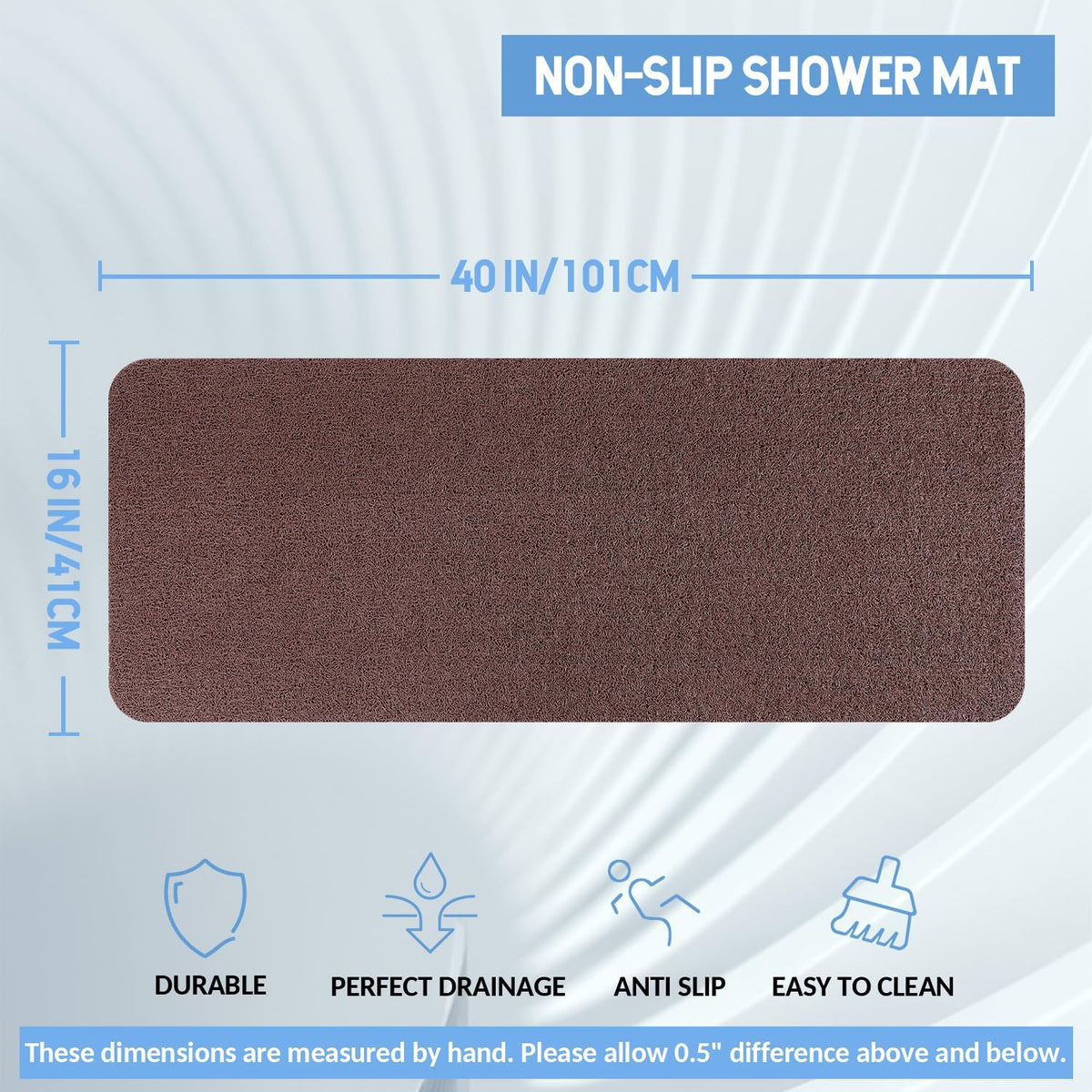 Non-Slip Bathtub Mat, Anti Slip Shower Mat, Fast Drying Bathtub Mats, Foot Scrubber Mat, Anti Slip Mat for Tub, Floor, Bathroom, Kitchen, Home, Hotel (Brown 40"×16")