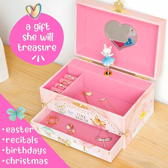Musical Ballerina Kids Jewelry Box - Girls Jewelry Box with Mirror, Ballerina Gifts for Little Girls, Unicorn Toys for Girls Age 4-6
