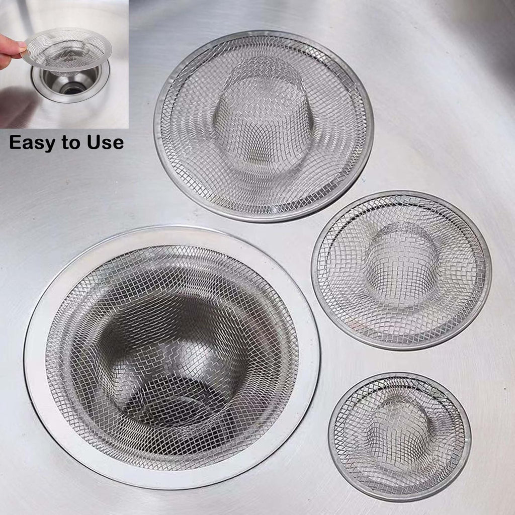 Bathroom Mesh Sink Drain Strainer Screen, 15PCS Drain Mesh Basket Cover Stainless Steel Slop Basket Filter Trap Tub Drain Screen Hair Catcher for Shower Utility Drain (2.125''&2.75"&4.41'')