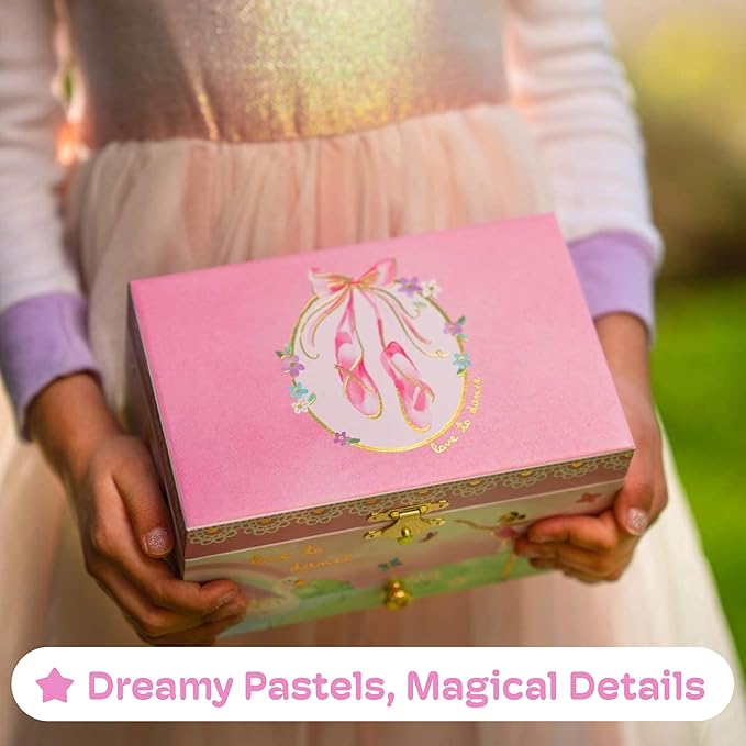 Jewelkeeper Jewelry Box for Girls - Spinning Ballerina Doll to Swan Lake Tune Music Box - Pink Jewelry Boxes for Girls with 2 Drawers - Ideal for Storing Necklaces and Bracelets - 7Lx5Hx6W Inches