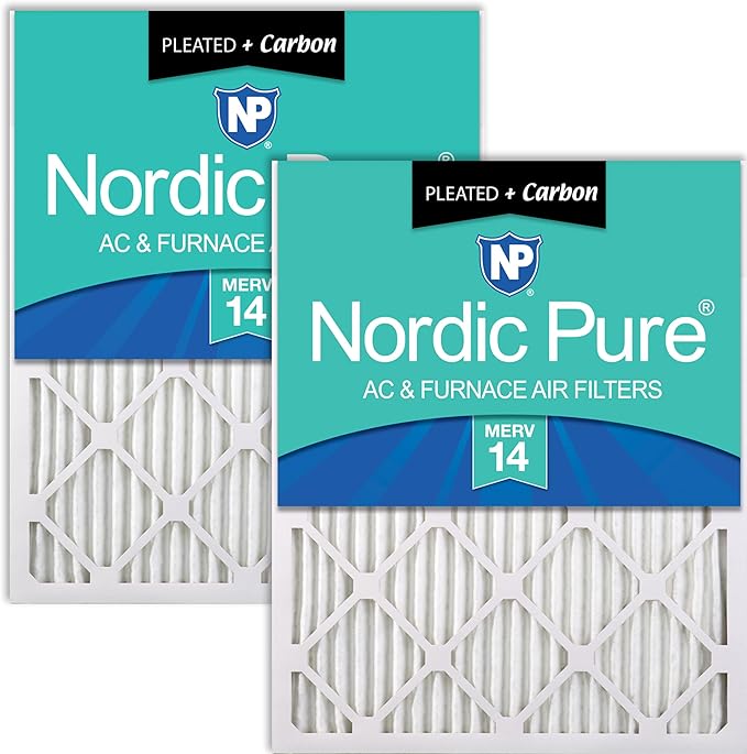 Nordic Pure 20x20x1 (Actual Size: 19 1/2 x 19 1/2 x 3/4) Pleated Air Filters MERV 14 Plus Carbon 2 Pack
