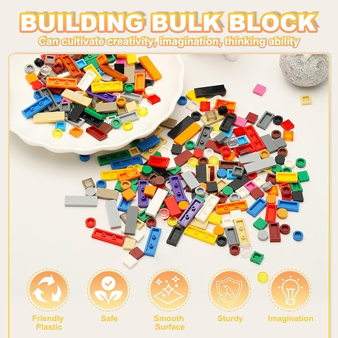 PATIKIL 555 Pcs Flat Blocks Bulk, 1x2 Square Yellow Classic Tiles Smooth Surface Mini Building Blocks Accessories Compatible Bricks Kits for Building Floor Walls Mosaic Pixel Arts