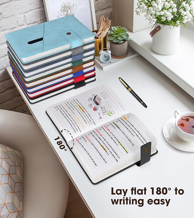 Black A5 Lined Leather Journal Notebook for Men Women,5.9" X 8.4" Personalized Hardcover Journal with Pen,200 Pages 100 Gsm Thick Ruled Paper Daily Diary for School,Travel,Work,Writing