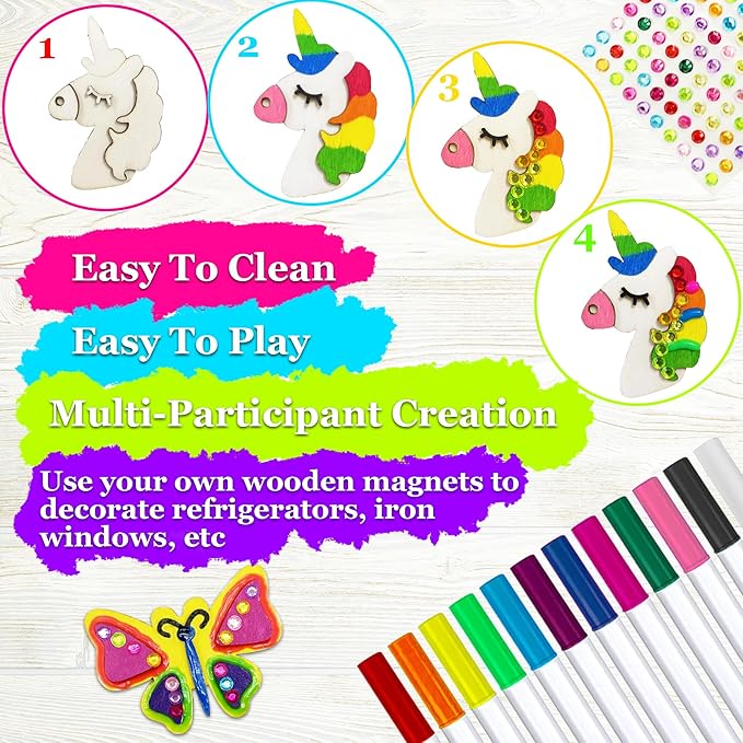 Wooden Magnets Painting Kit - Glow in The Dark - Arts & Crafts Supplies Painting Kit for Kids 4-8 8-12 - Family Crafts and Birthday Christmas Activities, Party Favors for Boys Girls Ages 4 5 6 7 8 9