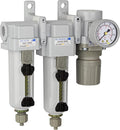PneumaticPlus SAU330-N03G-MEP Three Stage Compressed Air Drying System - Particulate Air Filter, Coalescing Filter, Air Pressure Regulator Combo 3/8" NPT - Metal Bowl, Manual Drain, Gauge
