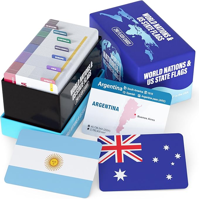 Countries of The World Flashcards – 290 Country & US States Complete with Capital, Continent, Flag & More – Educational Geography Flash Card Game Gift for Kids, Family & Adults [Updated August 2024]