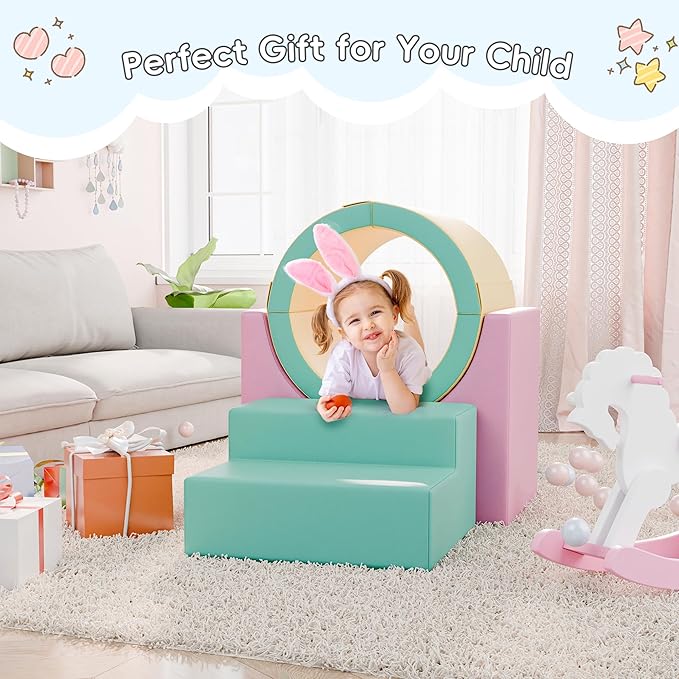 Tunnel/Ramps Foam Climber, Climb & Crawl Foam Activity Play Set for Toddlers and Kids, Safe Indoor Crawling Gym Equipment for,Infant,Baby Waterproof Easy to Clean (Pink)