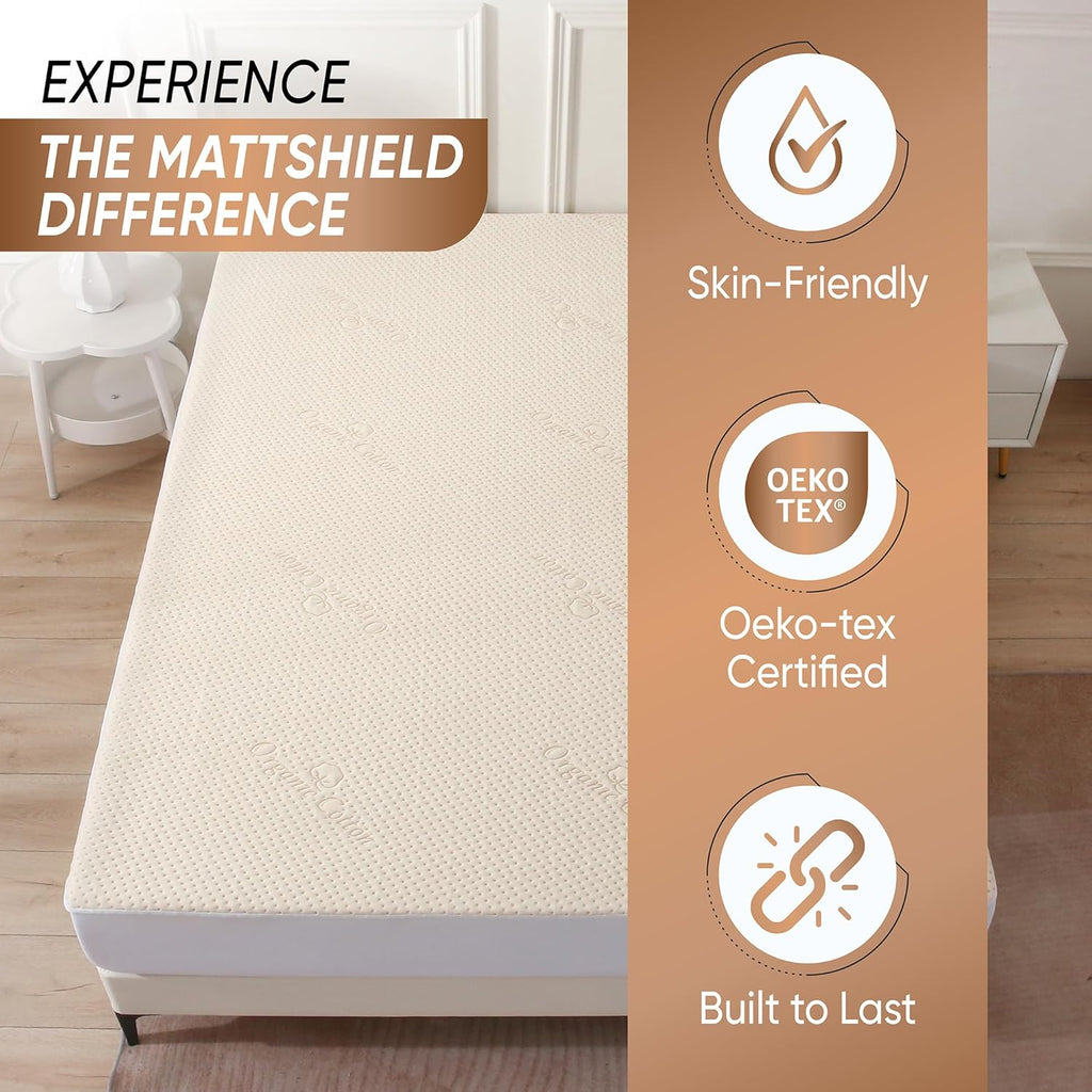 Luxury Waterproof Organic Mattress Protector Full - Organic Cotton Breathable Mattress Pad Cover - New 380 GSM Comfort - Deep Pocket - Jersey Cotton Skirt - Fitted Comfort