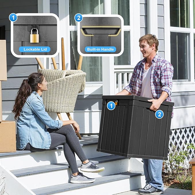 DRATO 50 Gallon Deck Box, Outdoor Storage Box for Patio Cushion, Garden Tools,Waterproof Patio Storage box, Lockable (Black)