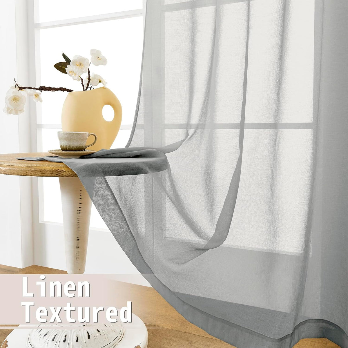 Tollpiz Sheer Door Curtains Closet Linen Textured Curtains Sheer Doorway Light Filtering Voile Rod French Door Pocket Curtain Patio Glass Door, 25 x 72 inches Long, Silver Grey, Set of 1 Panel