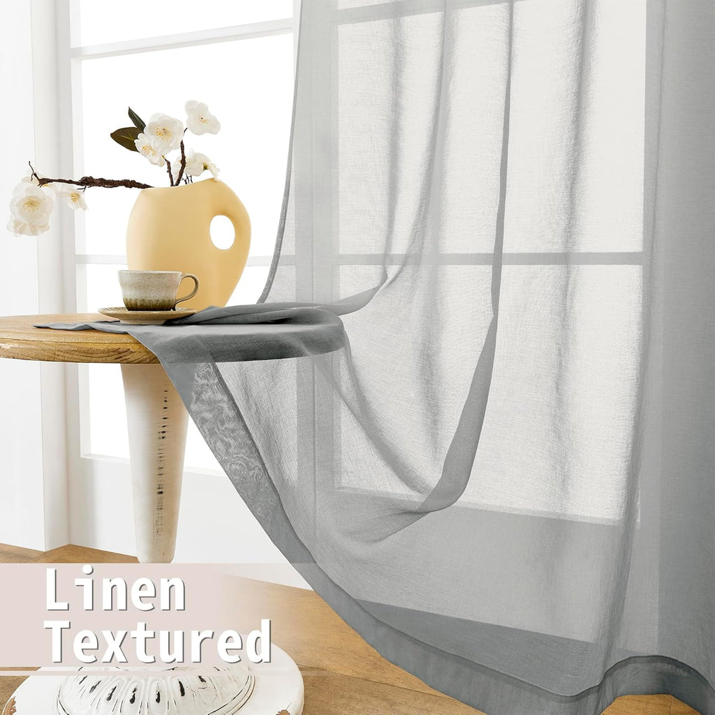 Tollpiz Short Sheer Door Curtains Closet Linen Textured Curtains Sheer Doorway Light Filtering Voile Patio Glass Door Rod Pocket Curtain French Door, 54 x 40 inches Long, Silver Grey, Set of 1 Panel