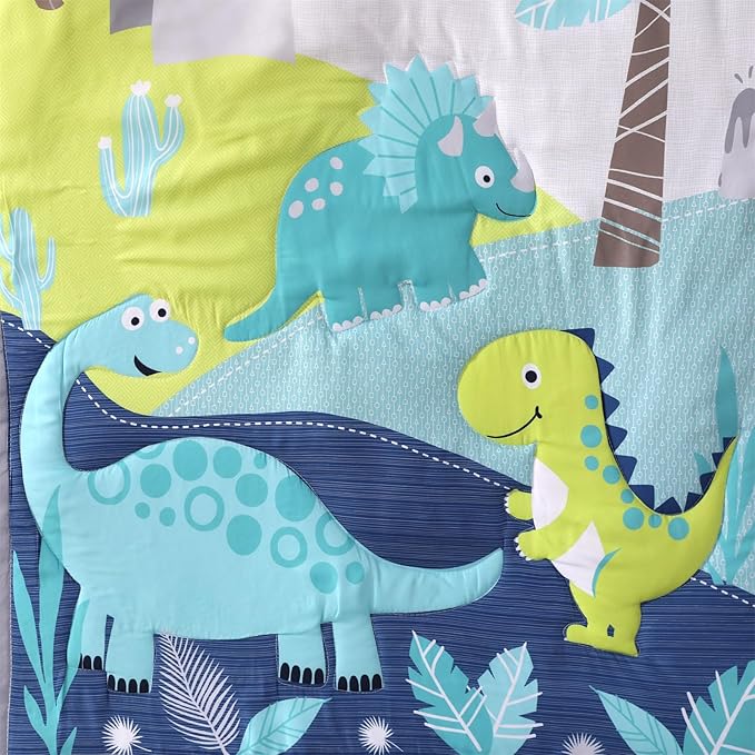 Wowelife Dinosaur Crib Bedding Set for Boys Blue, Premium 3-Piece Baby Bedding Set, Nursery Crib Set, Newborn, Infant & Toddler Nursery Bed Set, Blue Dinosaur