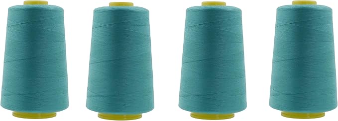 Mandala Crafts 4 Pack of Serger Threads Cones Spools - 40S/2 24000 Yards Polyester Turquoise Threads for Sergers Machine and Overlock Quilting Sewing Machine