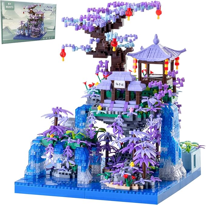 Cherry Blossom Tree House Micro Building Blocks Set,Peach Blossom Pond Flowers Bricks Architecture Kit with LED Light Gifts for Adults and Kids（2500+Pieces）