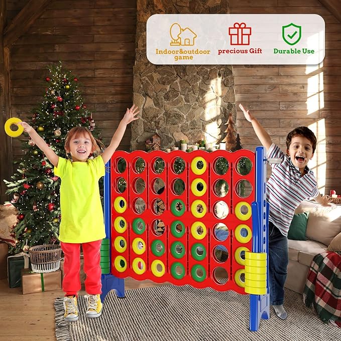 Jumbo 4 in a Row Game Set,4FT Giant Game Set with Carry Bag&42 Pieces Rings&Cup Holder,Indoor/Outdoor Yard Game for Kids & Adults-Fun Family&Party Game-Boosts Brain Power(Red&Blue)