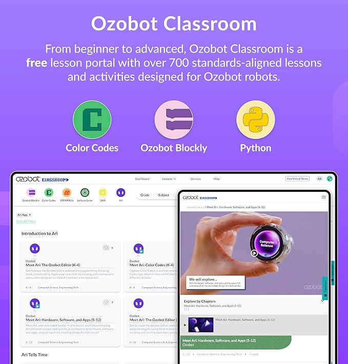 Ozobot Ari Entry Kit | Interactive Learning Robot with Touch Screen, ToF Sensor, Accelerometer, Gyroscope, and AI Integration | Hands-On STEM Education for Classrooms and Homeschool