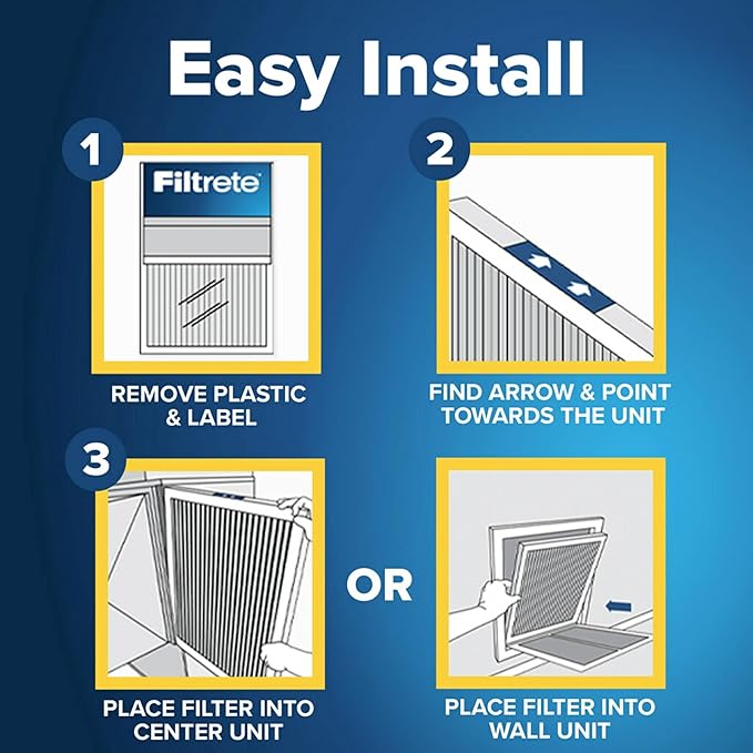 Filtrete 16x20x1 AC Furnace Air Filter, MERV 11, MPR 1000, Micro Allergen Defense, 3-Month Pleated 1-Inch Electrostatic Air Cleaning Filter, 4 Pack (Actual Size 15.69 x 19.69 x 0.81 in)