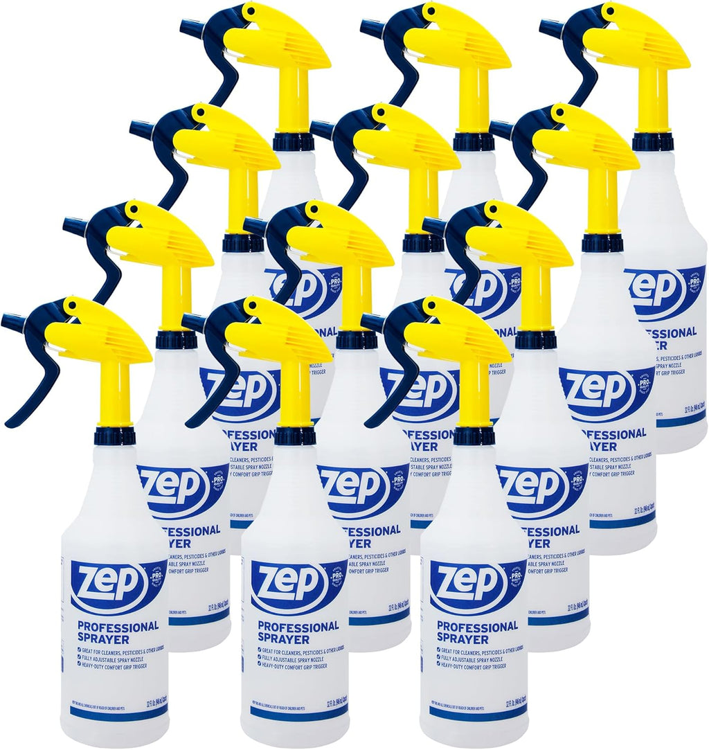 Zep Professional Sprayer Bottle - 32 oz (Case of 12) - HDPRO1 - Versatile Adjustable Nozzle Spray Bottles with a Fine Mist or Powerful Spray, Refillable for Diluted Concentrate