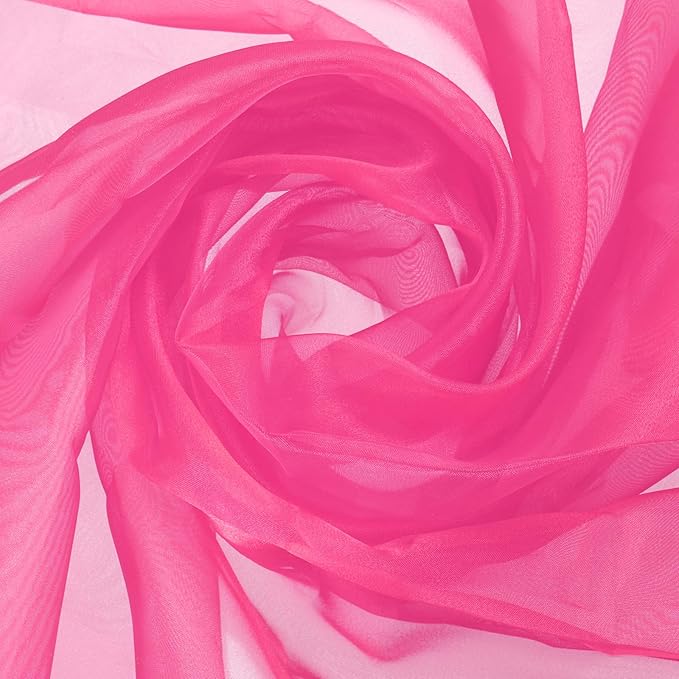 MECCANIXITY Iridescent Sheer Organza Fabric, 10 Yards x 59 Inches Solid Holographic Shiny Fabric Organza Cloth for Wedding, Curtains, Costume, Photo Background, Rose Red